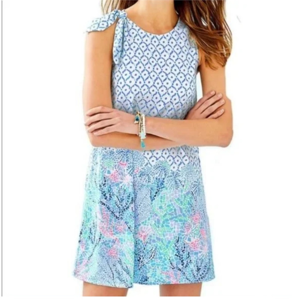 Lilly Pulitzer Luella Tie Knot Sleeveless Cotton Multi Sea La Vine White Blue M